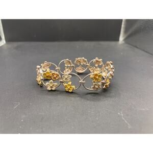 Vtg ROSS SIMON 925 Sterling Silver ThreeTone Flower Link Chain Bracelet Sz 7"